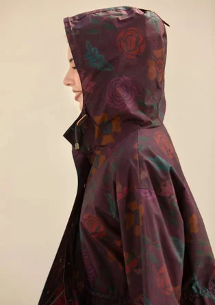 Gedessineerde/effen parka "Livia" van waterafstotend biologisch katoen - donkeraubergine/dessin