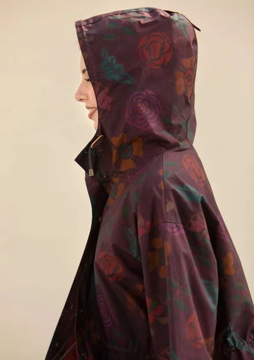 “Livia” patterned/solid-colour parka in water-repellent organic cotton - dark aubergine/patterned
