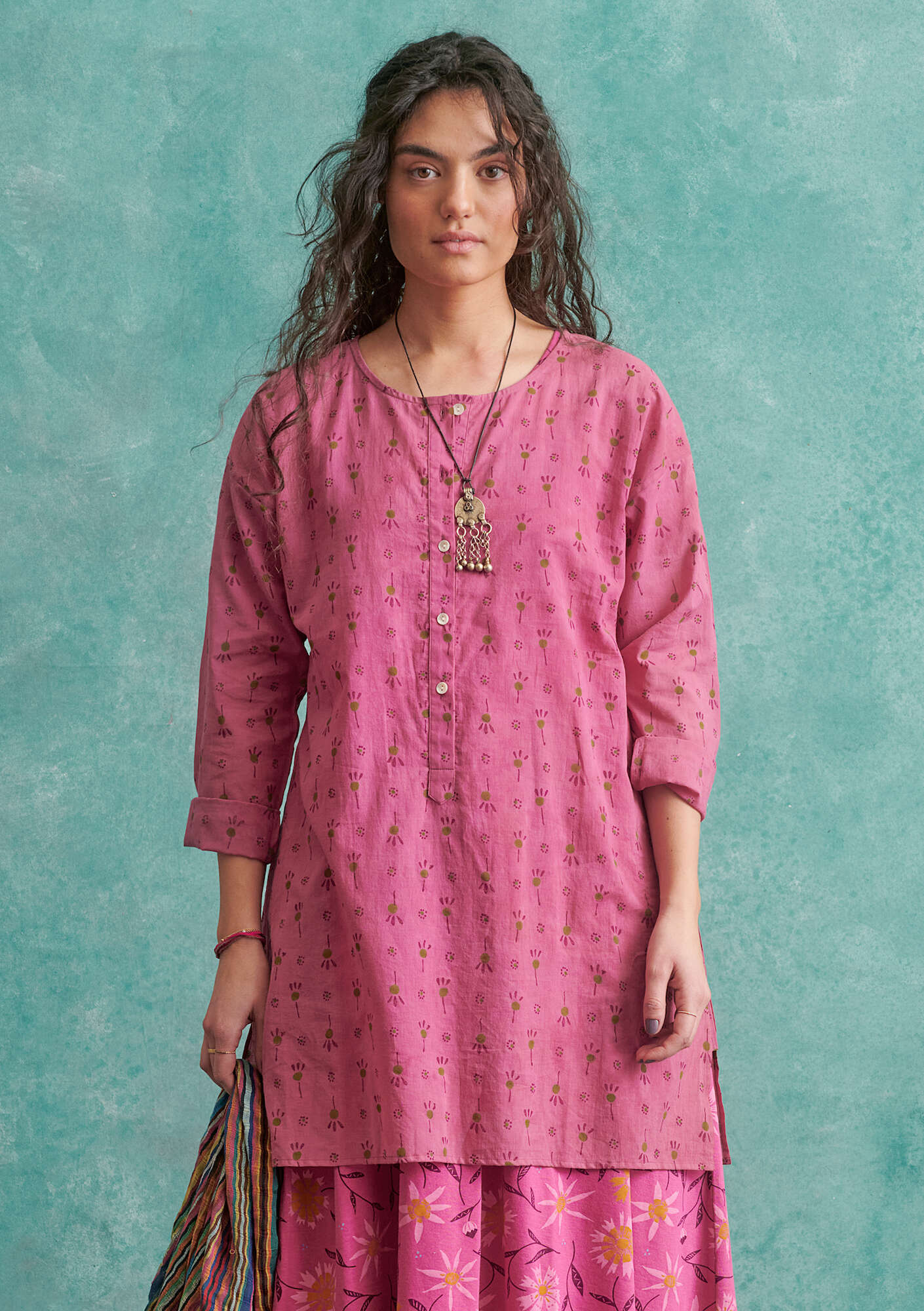 “Indra” woven organic cotton tunic pink orchid thumbnail