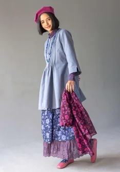 Cotton/linen smock blouse with pintucks - light carbon black