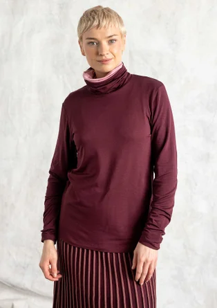 Lyocell/elastane jersey polo-neck top - aubergine