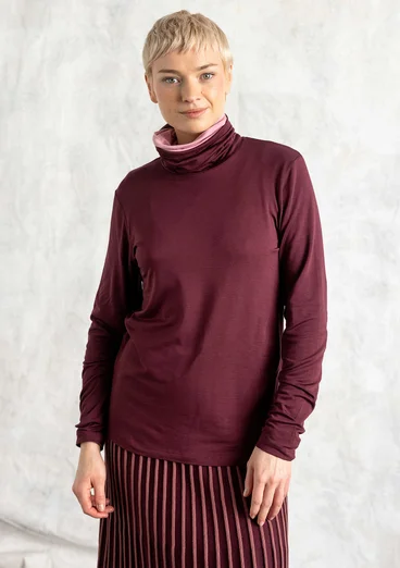 Lyocell/elastane jersey polo-neck top - aubergine