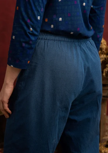 “Fields” embroidered organic cotton trousers - dark indigo