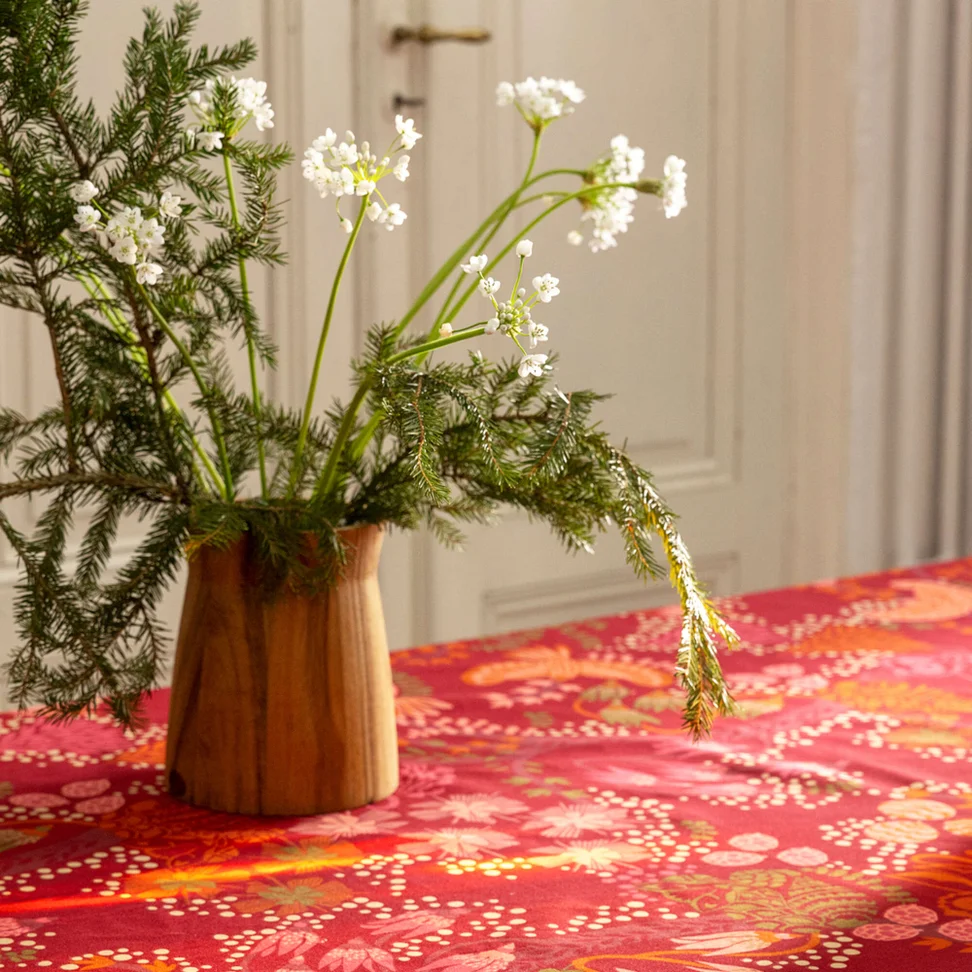 “Alaska Forest” organic cotton tablecloth - poppy