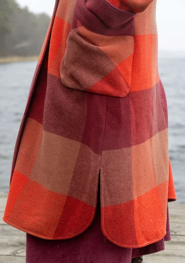 Lange jas "Alberta" van gerecyclede wol/gerecycled polyester - rooibos/dessin