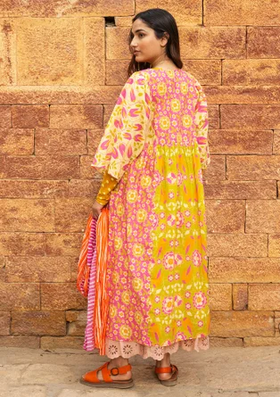 Robe "Samarkand" en coton biologique tissé - rose sauvage