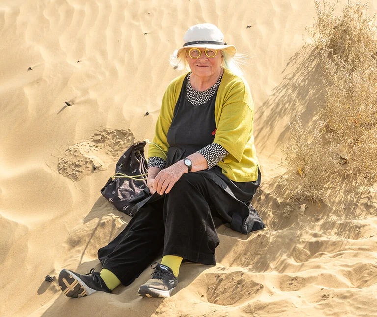 Gudrun Sjödén in the desert at the Autumn collection photoshoot. 