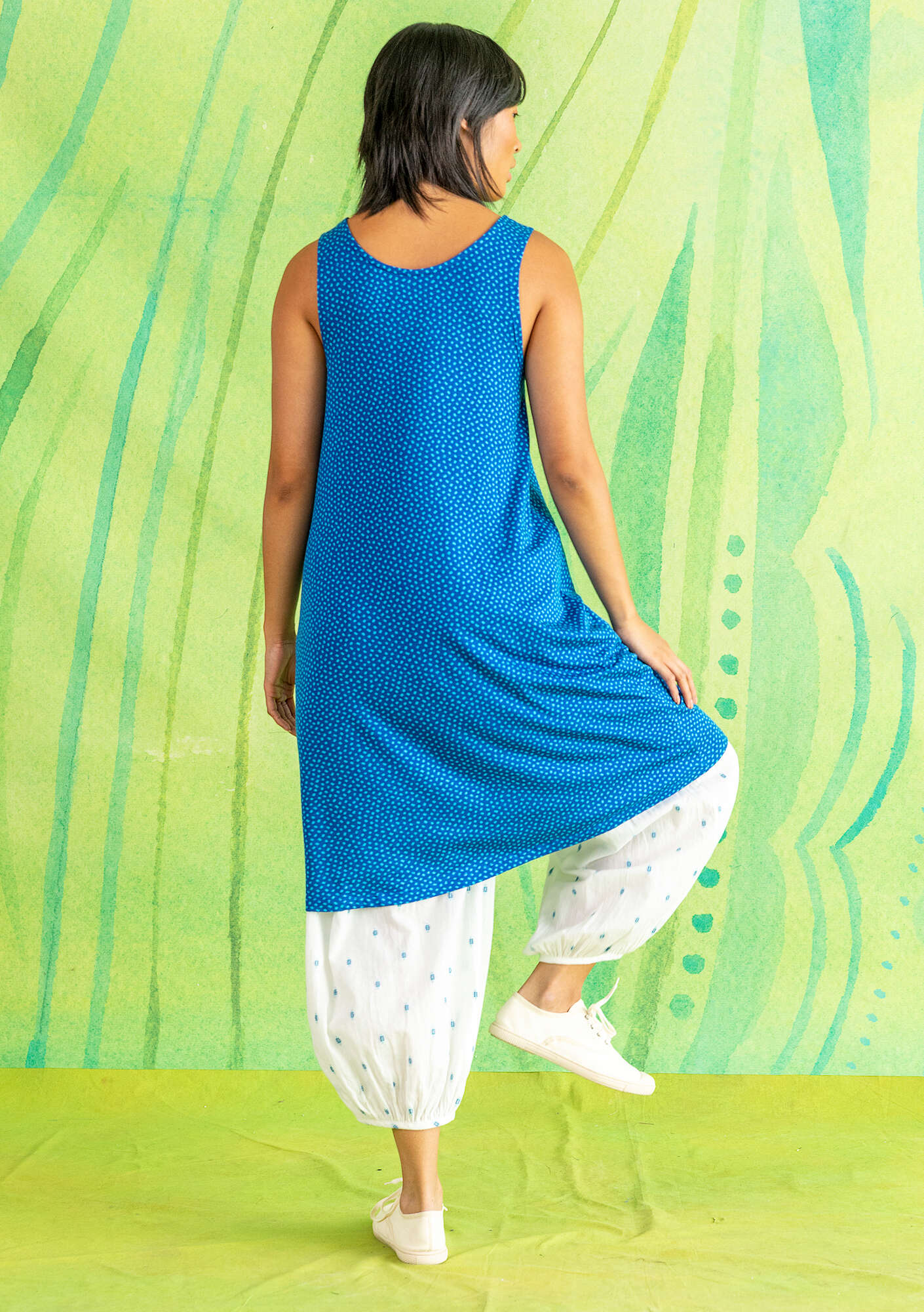 “Tilde” sleeveless lyocell/elastane jersey dress porcelain blue/patterned