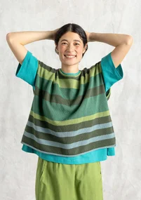“Rut” knitted top in a blend of organic and recycled cotton - green sea glass/stripe