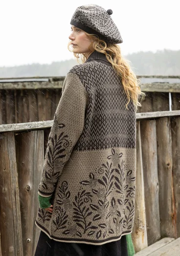 “Nova Scotia” lambswool long cardigan - black cassis/patterned