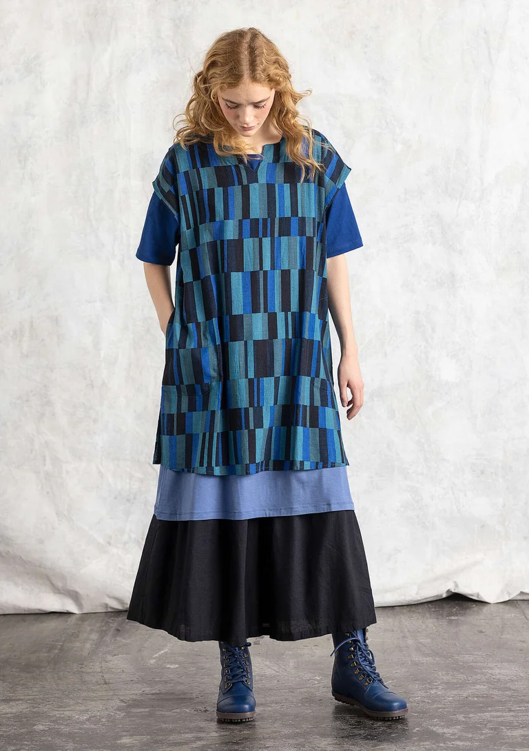 Woven “Rut” tunic in rayon/linen - ink blue/patterned