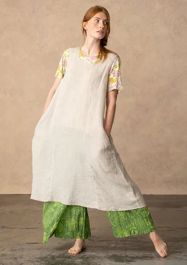 Vævet ærmeløs kjole i hør - natur