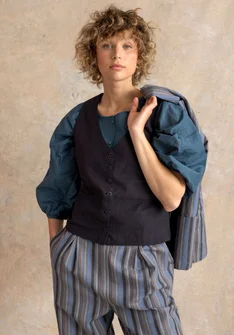 Gilet sans manches tissé ”Esme” en coton biologique/lin - noir