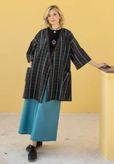 “Coimbatore” checked organic cotton kimono - black
