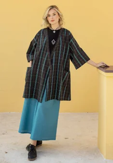 “Coimbatore” checked organic cotton kimono - black