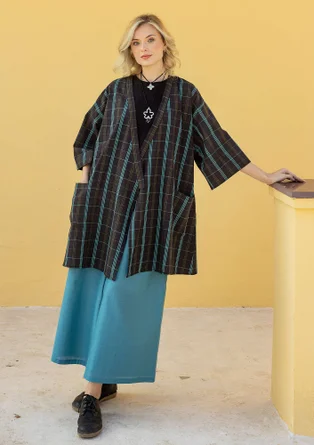 Kimono à carreaux "Coimbatore" en coton biologique - noir