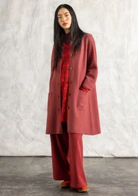 Langstrickjacke aus gefilzter Bio-Wolle - dunkelrott-melange