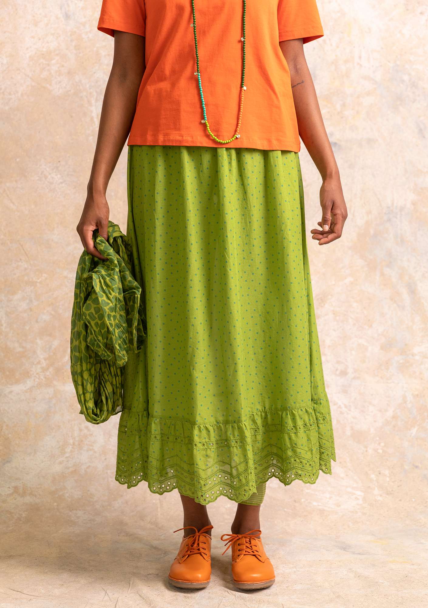 “Pytte” woven organic cotton underskirt kiwi/patterned