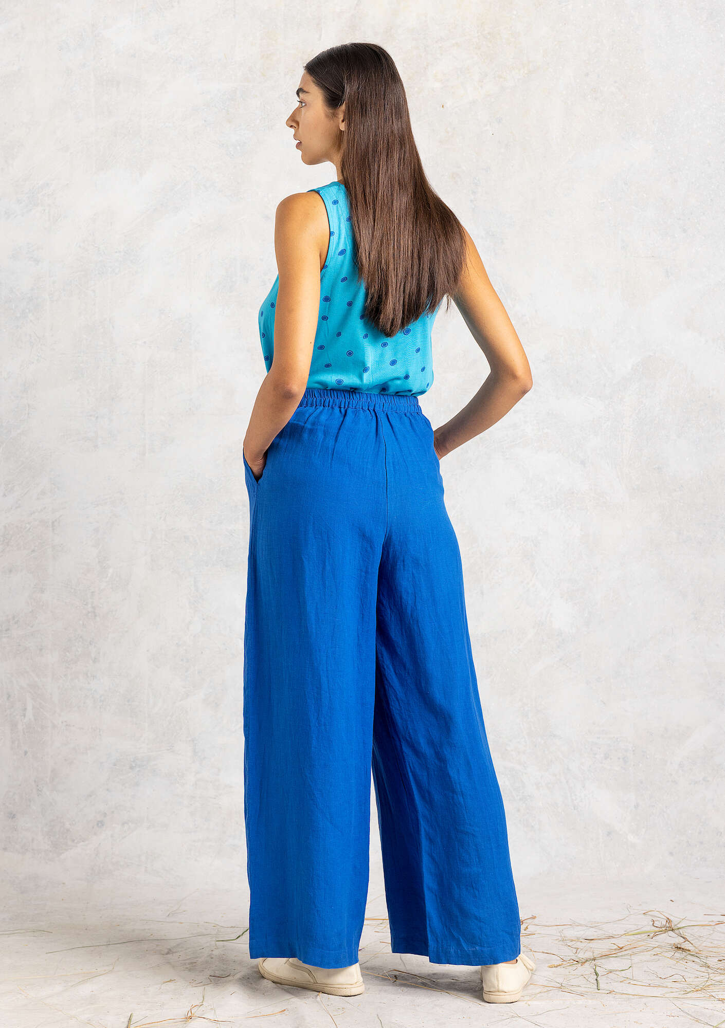 Woven linen pants sapphire blue thumbnail