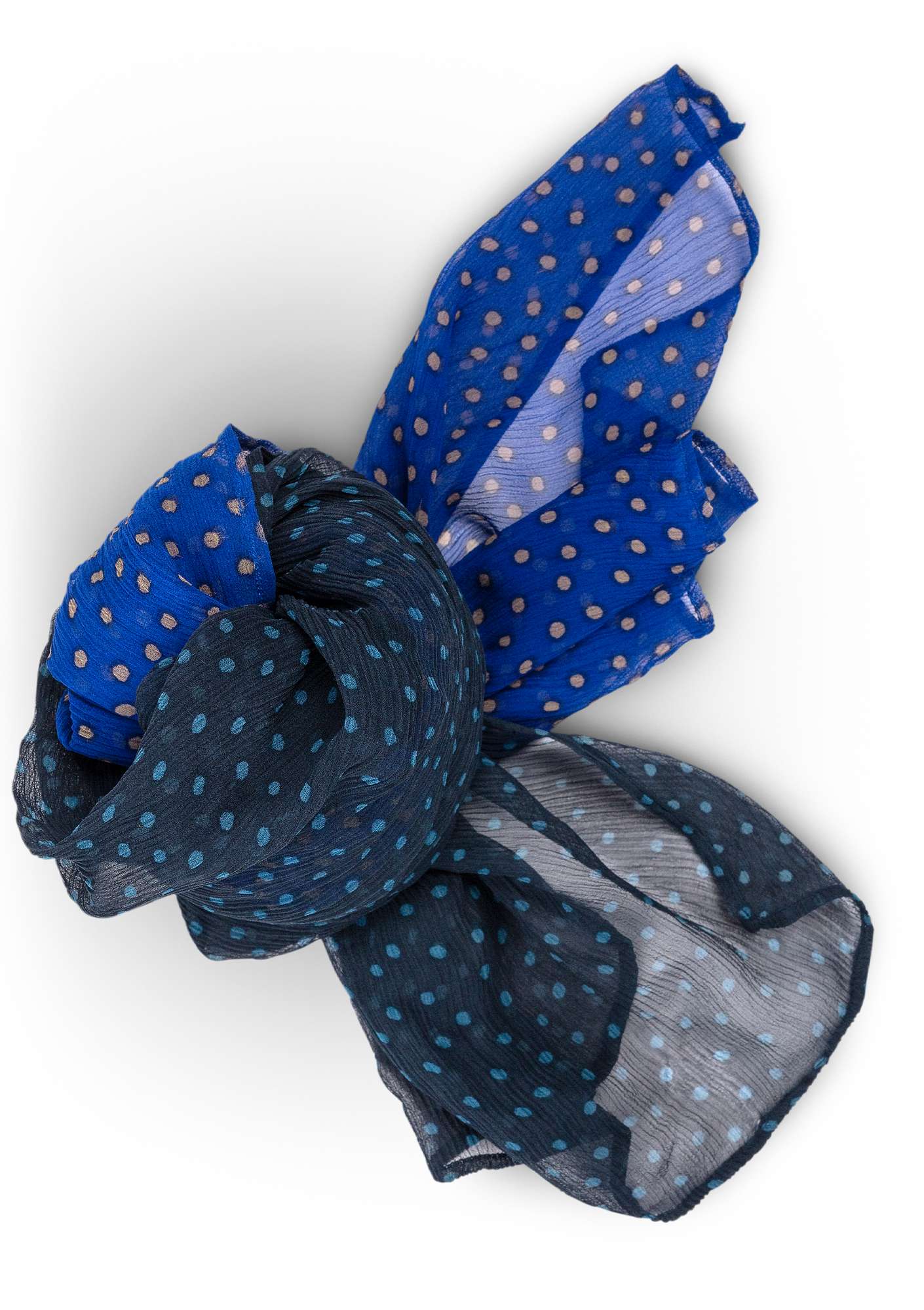 Gestippelde sjaal van zijden chiffon klein blauw/inkt