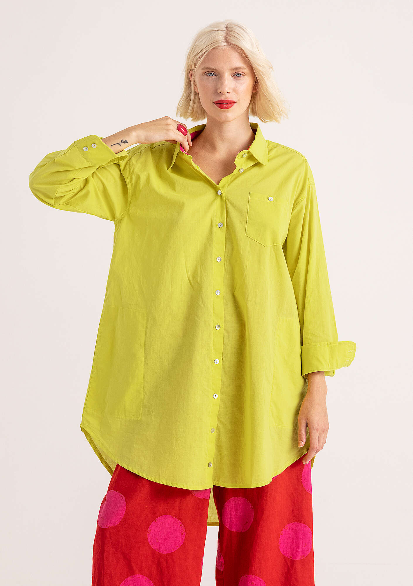 “Palette” shirt dress in organic cotton dijon thumbnail