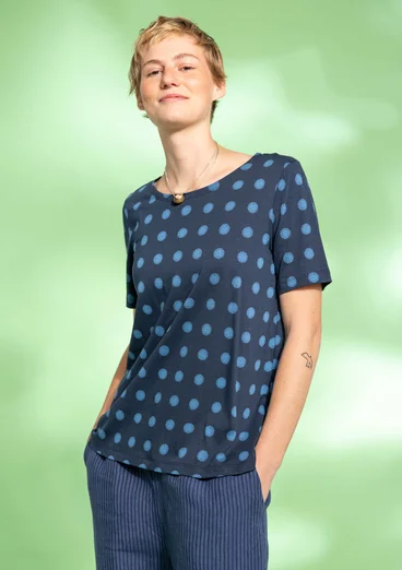 “Tyra” jersey top in organic cotton/modal - dark indigo/patterned