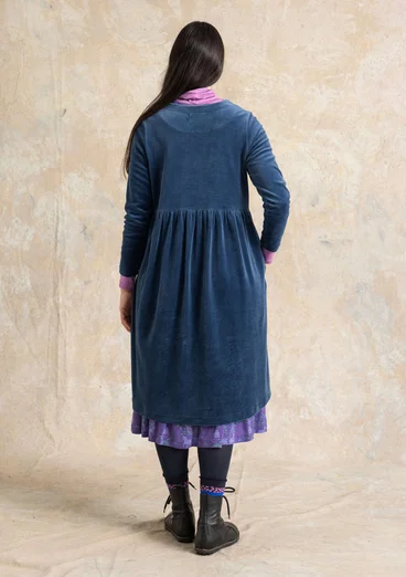 Robe boutonnée en velours de coton biologique/polyester recyclé - bleu Pacifique