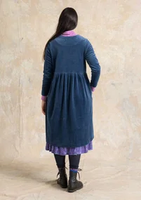 Robe boutonnée en velours de coton biologique/polyester recyclé - bleu Pacifique