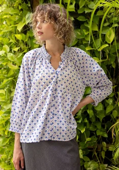 Blouse tissée "Neela" en coton biologique - bleu brillant