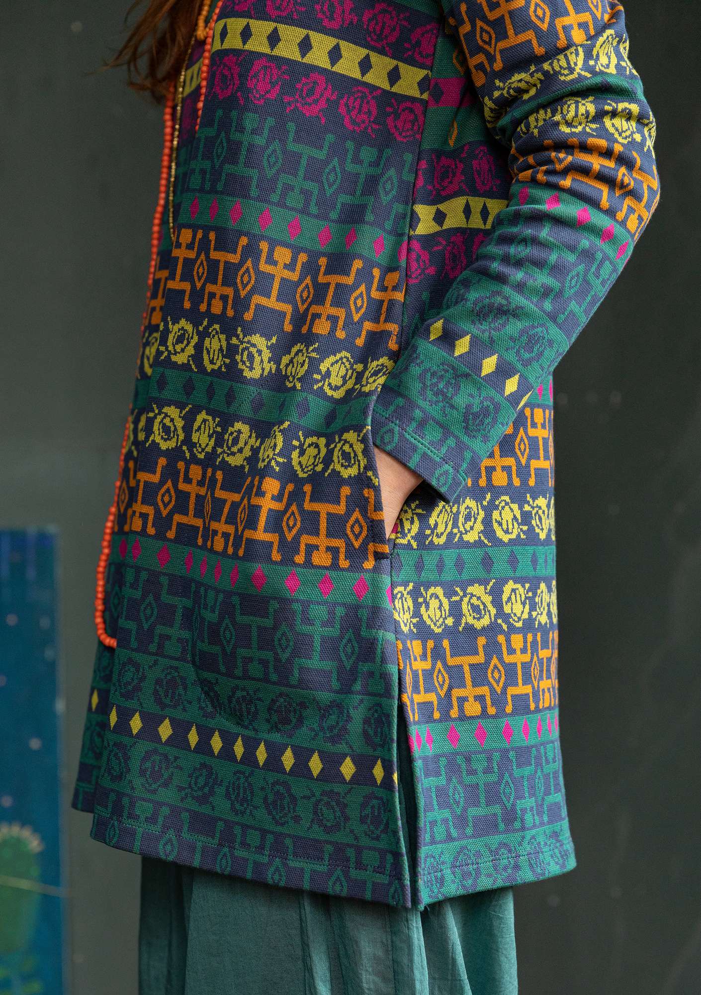 “Bolivia” organic cotton jersey tunic indigo/patterned thumbnail