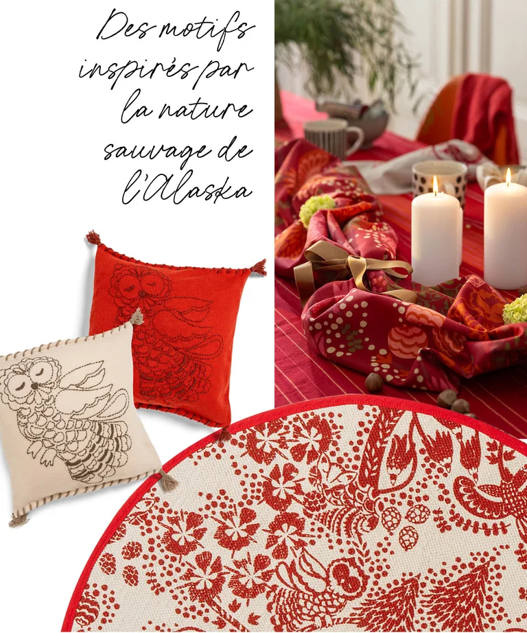 A collage of various products from Gudrun Sjödén’s 2025 Christmas Home collection. 