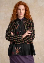 Geblümte Strickjacke „Tulipan“ aus Lammwollmischung/Bio-Baumwolle - schwarz
