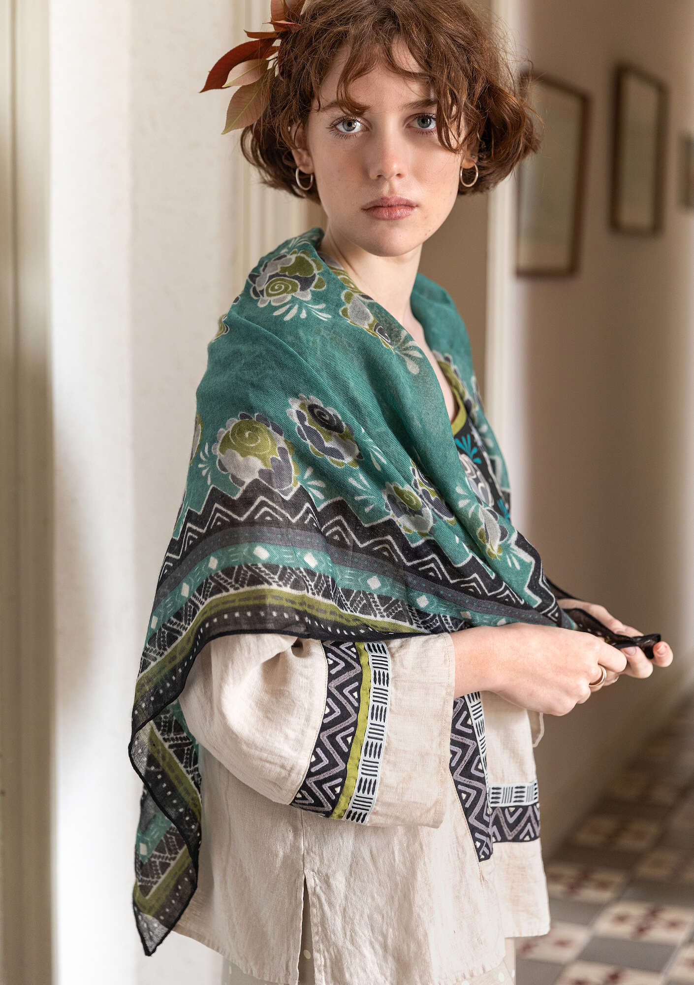 “Frida” wool shawl artemisia thumbnail