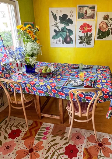 “Sol” patterned organic cotton tablecloth - cobalt blue