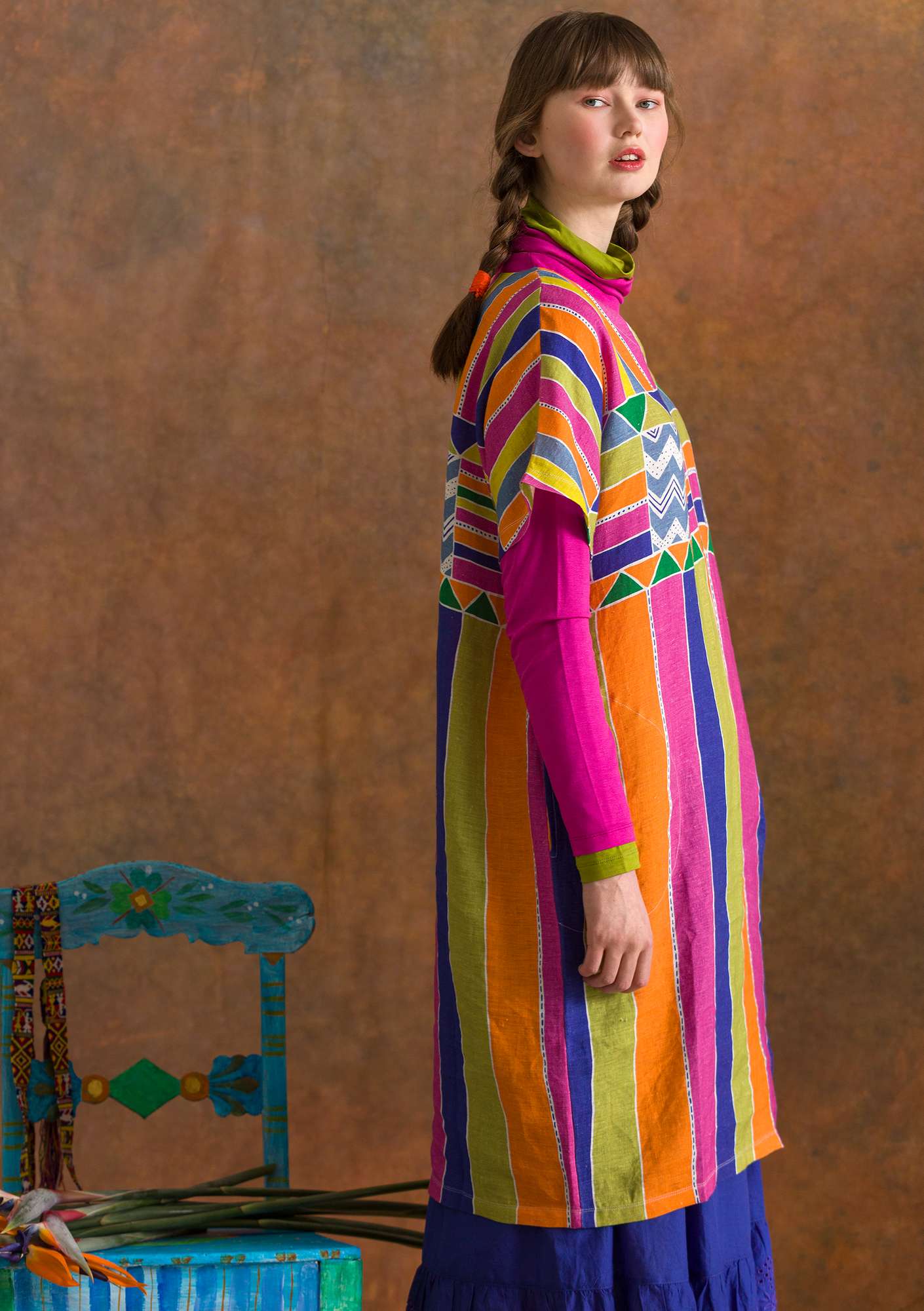 “Antigua” woven linen dress multicoloured