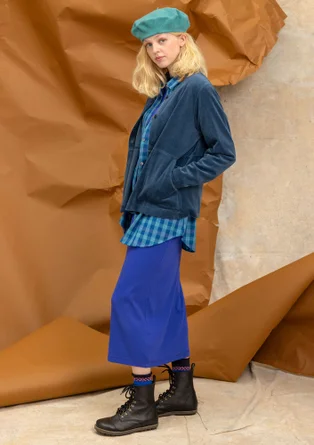 Einfarbige Veloursjacke aus Bio-Baumwolle/Recycling-Polyester - pazifikblau