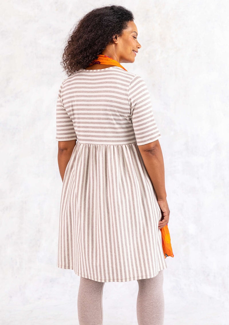 Striped jersey dress in organic cotton unbleached/light potato