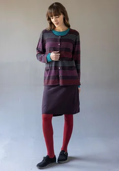 “Sylvi” striped and solid-colour organic cotton/wool cardigan - dark aubergine/striped