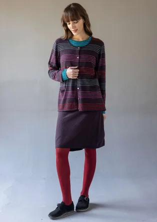 Gestreifte oder einfarbige Strickjacke „Sylvi“ aus Bio-Baumwolle/Wolle - dunkelaubergine-gestreift
