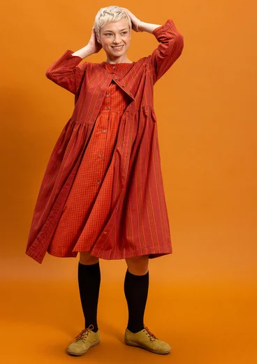 Robe tissée "Sofia" en coton biologique - rouge garance/carreau