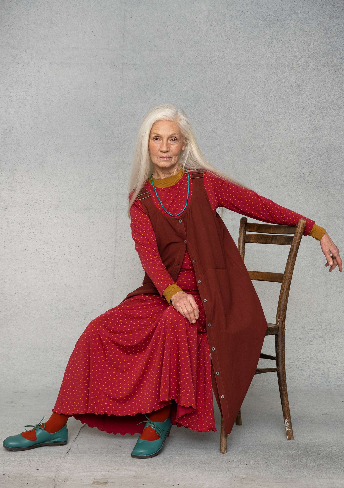 Woven balalaika dress in organic cotton/linen red curry thumbnail