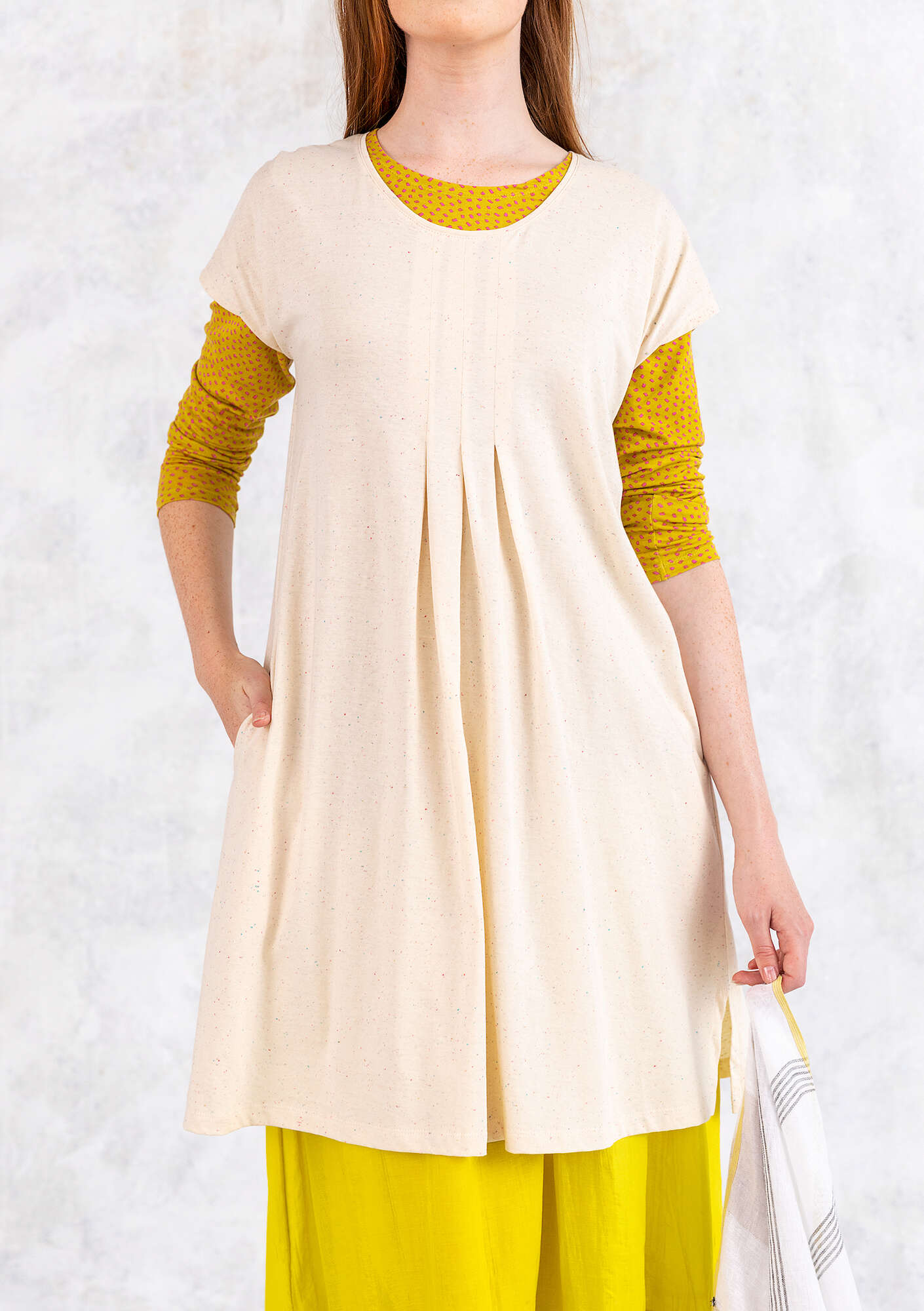 “Molly” jersey dress in nubby organic cotton almond milk thumbnail