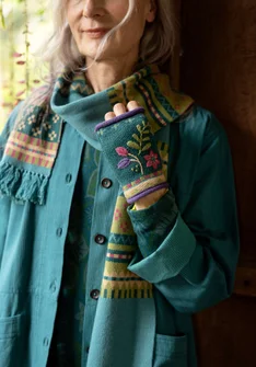 Handstulpen „Louise“ aus Wollgemisch - pfauengrün