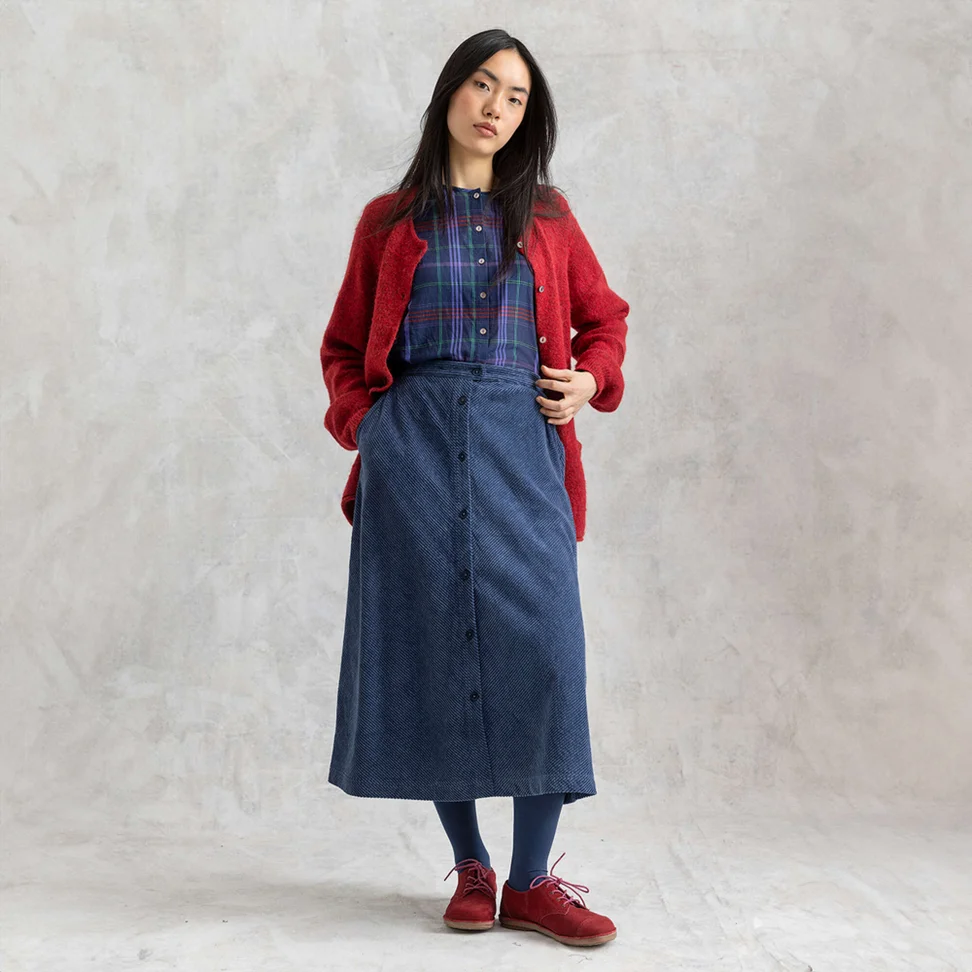 Jupe "Rime" en velours côtelé de coton biologique - indigo