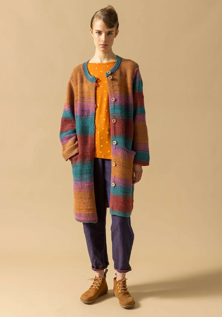Langstrickjacke „Ella“ aus Wolle/Bio-Baumwolle - kupfer