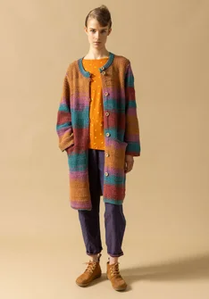 “Ella” long cardigan in wool/organic cotton - koppar