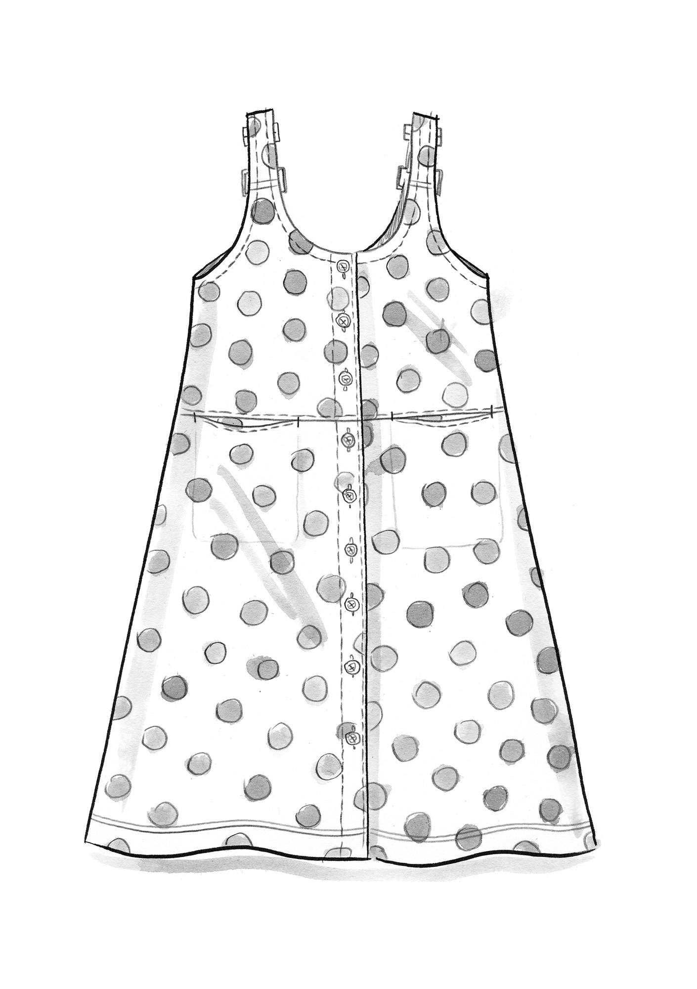 Balalaika-Kleid „Amber“ aus Öko-Baumwolle/Leinen schwarz-gemustert