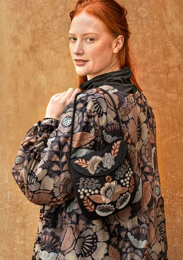 Sac brodé "Hana" en coton biologique - noir
