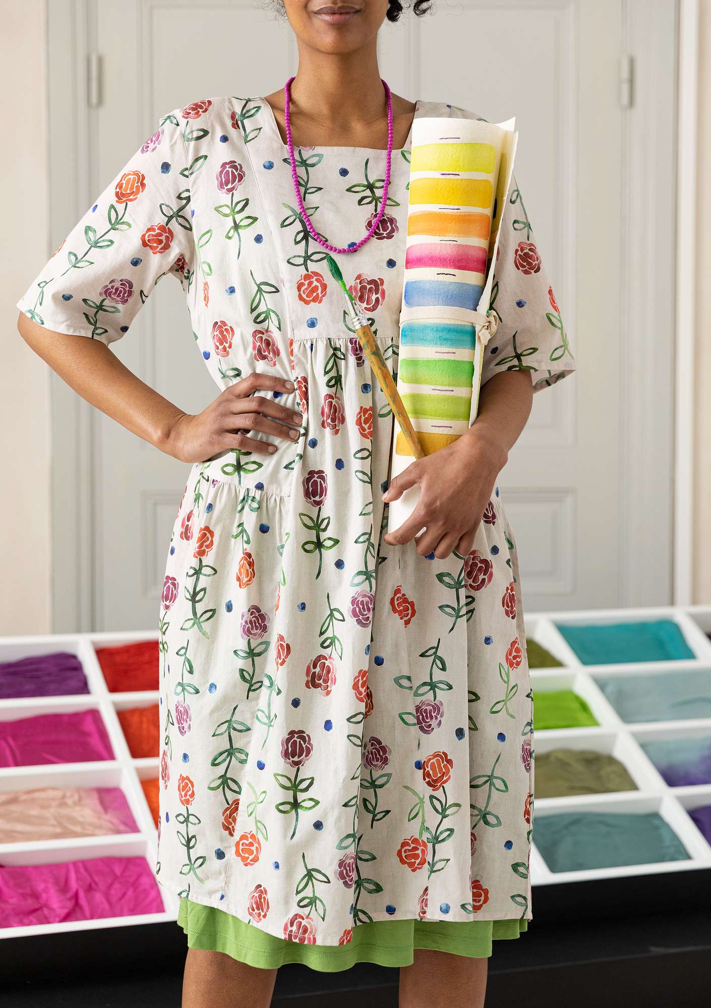 Vävd klänning  Acapella  i ekologisk bomull flerfärgad/mönstrad thumbnail