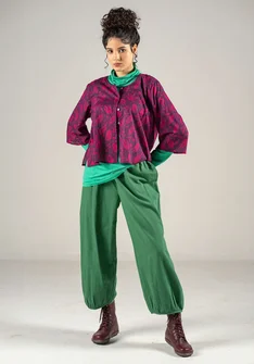 Pluderhose „Olivia“ aus Bio-Baumwollgewebe - meerglasgrün